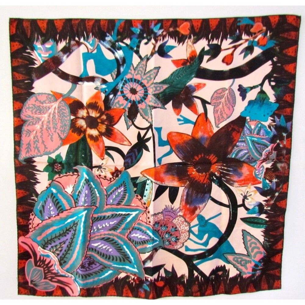 Vintage Christian Lacroix Silk Scarf Pink Groud Human Figures Floral Large 34"